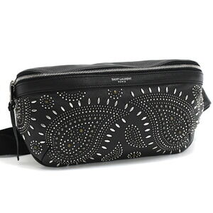 Saint Laurent Paris Belt Bag Body Belt Crossbody Paisley Studded Leather Black